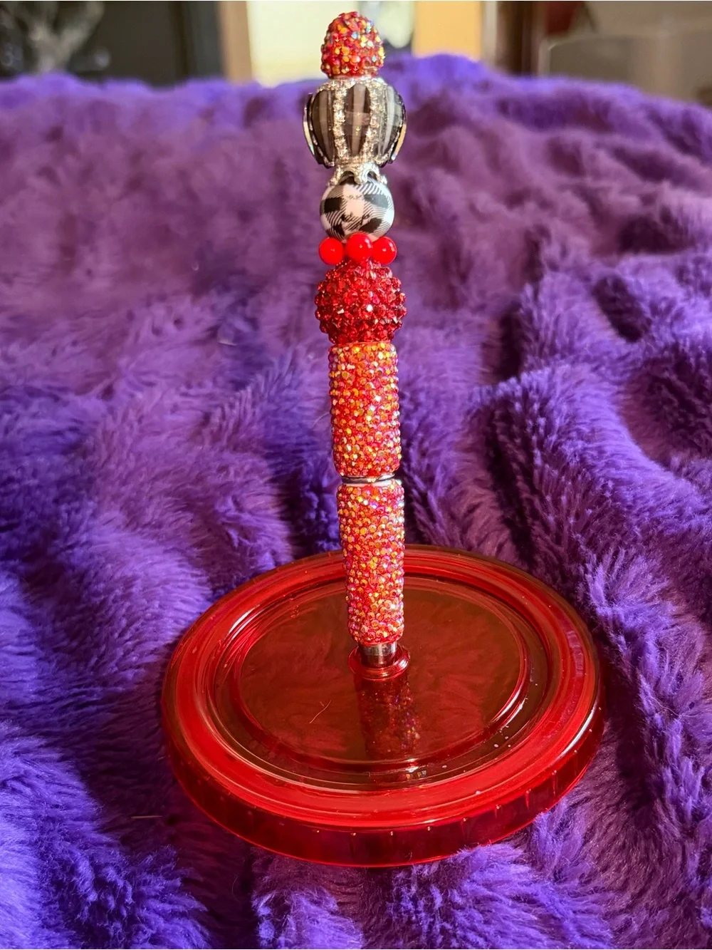 Ruby Gingham Glam Beaded Pen